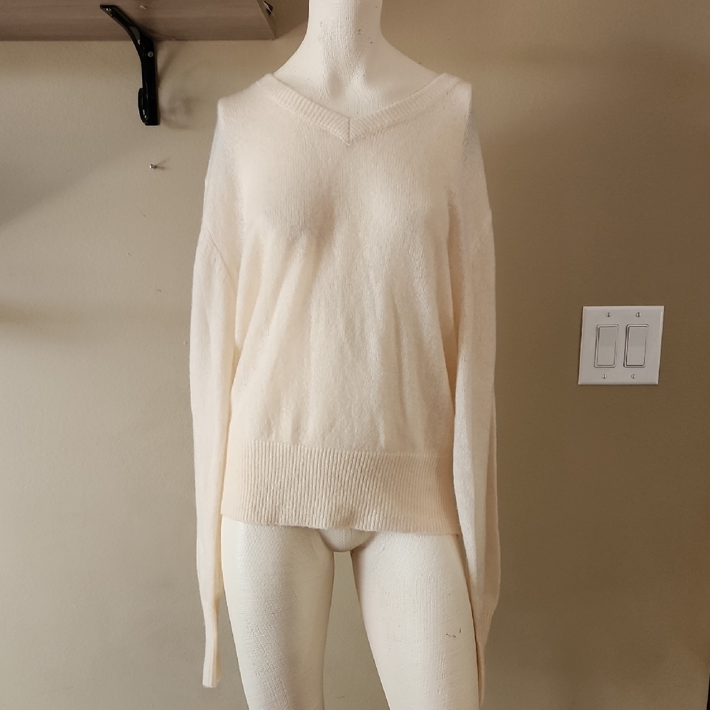 Wildfox Cream V-Neck Sweater with Relaxed Fit
